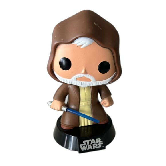 FUNKO STAR WARS Bobble Head Obi Wan Kenobi Gray Hair Cloak Lightsaber - Picture 1 of 4